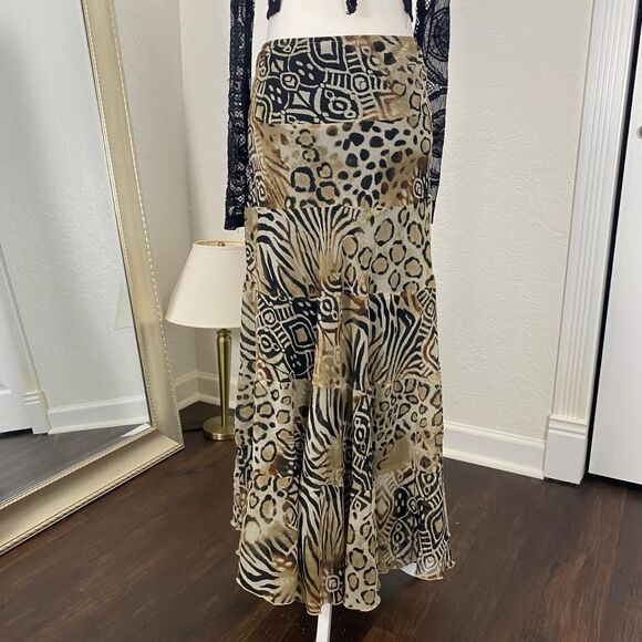 Fairy Grunge Brown Tan Layered Leopard Print Midi Maxi Skirt Size 6 / S Small - Picture 2 of 7